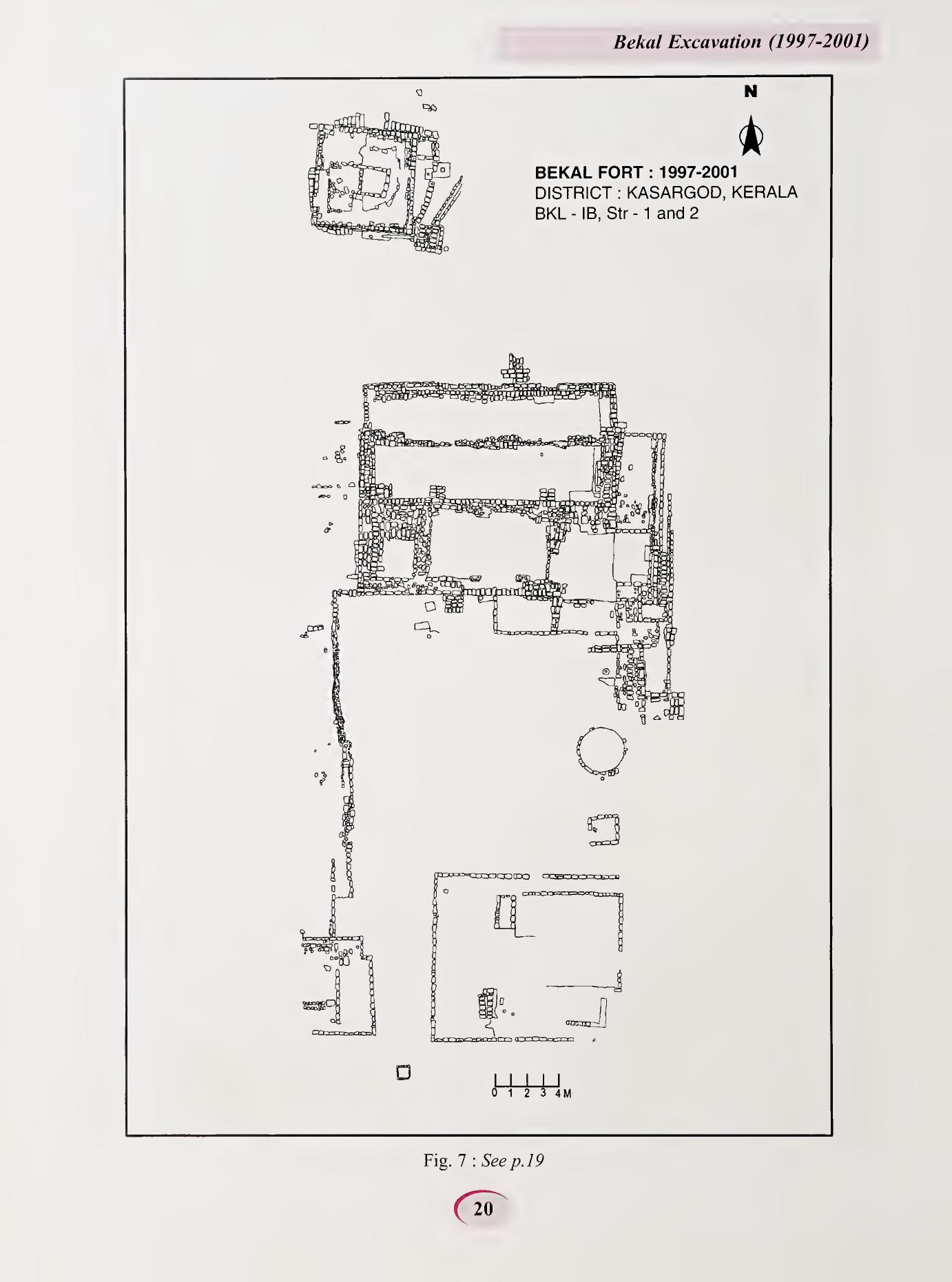 A line plan of the Bekal Fort site showing the polygonal fort wall, the bastions ringing the headland, and the inner buildings unearthed in the BKL-IB sector